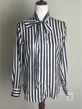 The Shirt by Rochelle Behrens No Gape Striped Bow Tie Blouse XS